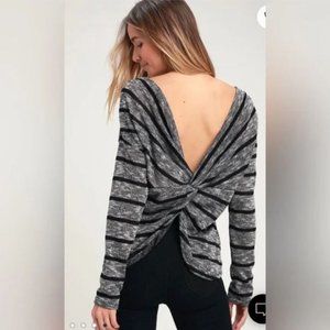 Lush Heather Grey & Black Striped Loose Knit Sweater Top, free gift w/purchase!